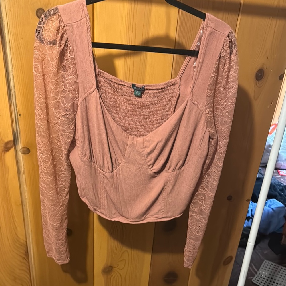 Wild Fable Tan Ruched Crop Blouse